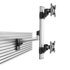 Dual VESA Mount for Slat Wall Stacked w/ Quick Release Single Arm