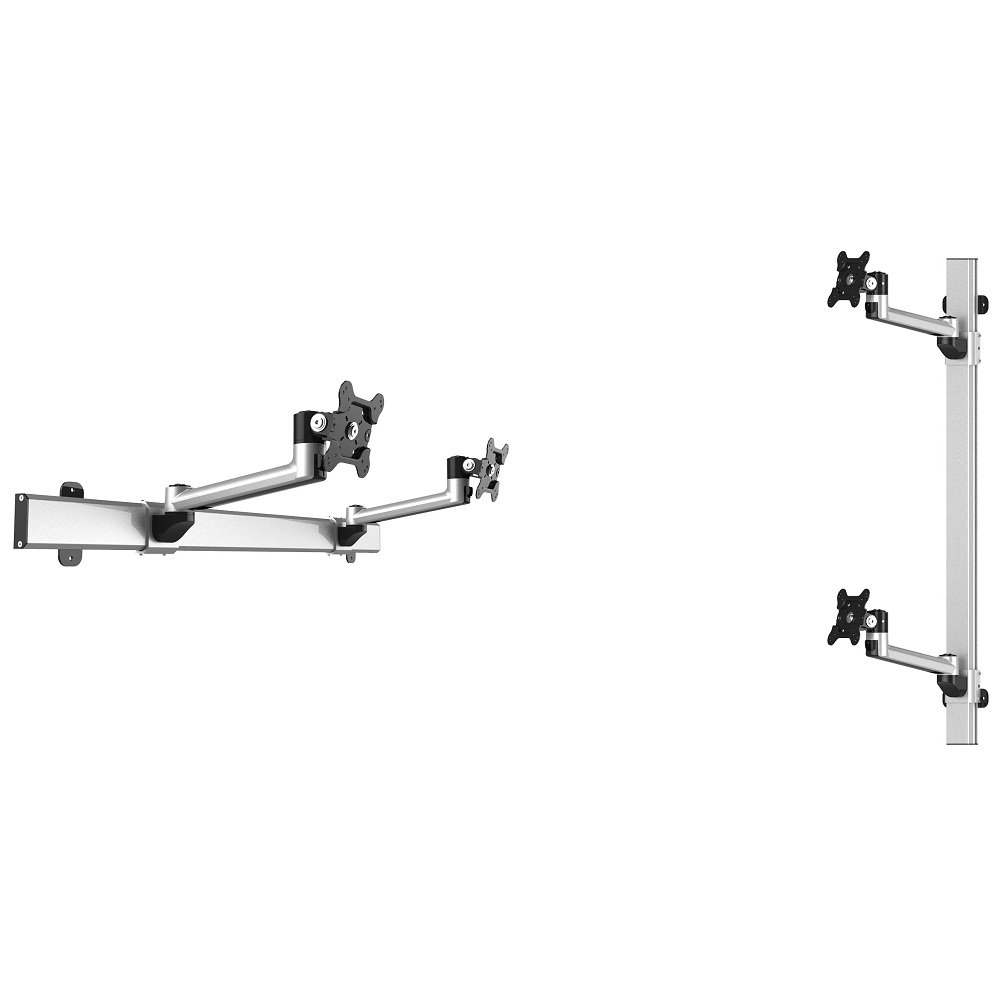 Dual VESA Wall Mount Quick Release Two Orientations w/ Single Arms