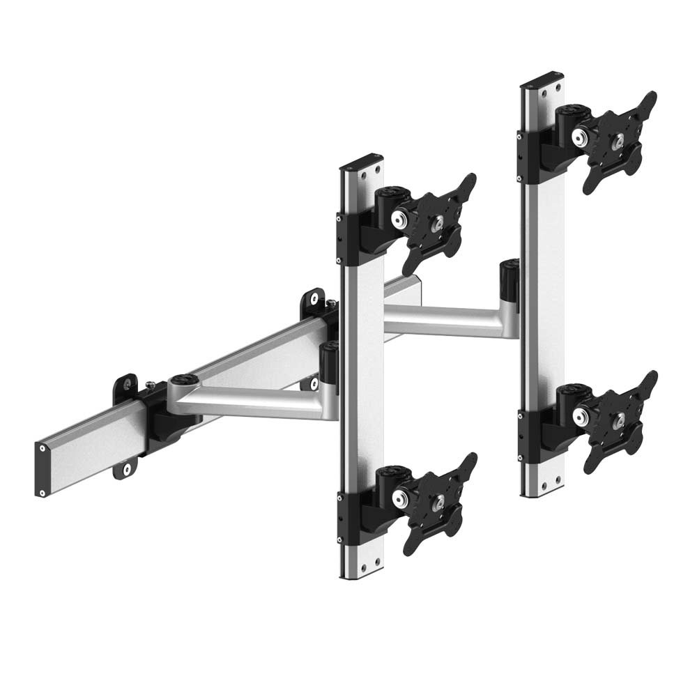 VESA Wall Mount for 4 Monitors 2x2 Quick Release w/ Single Arms