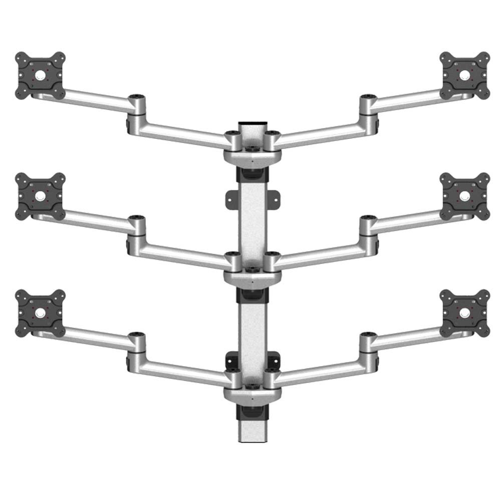 VESA Wall Mount for 6 Monitors 2x3 w/ Quick Release & Dual Arms