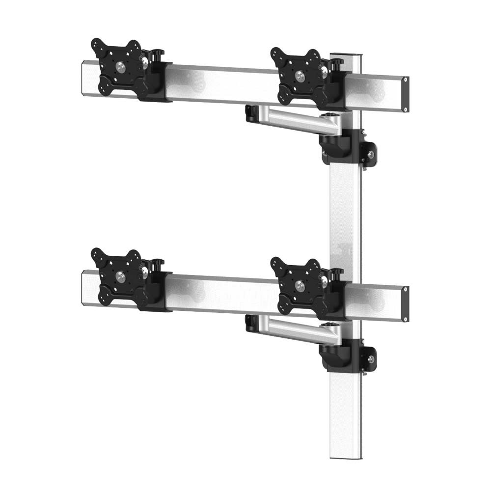 VESA Wall Mount for 4 Monitors 2x2 w/ Quick Release & Single Arms