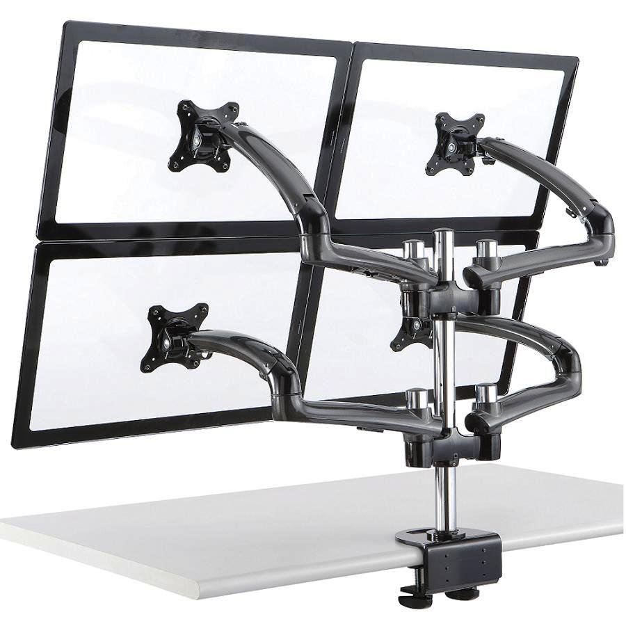 Quad Monitor Stand 2X2 w/ Spring Arms Dark Gray