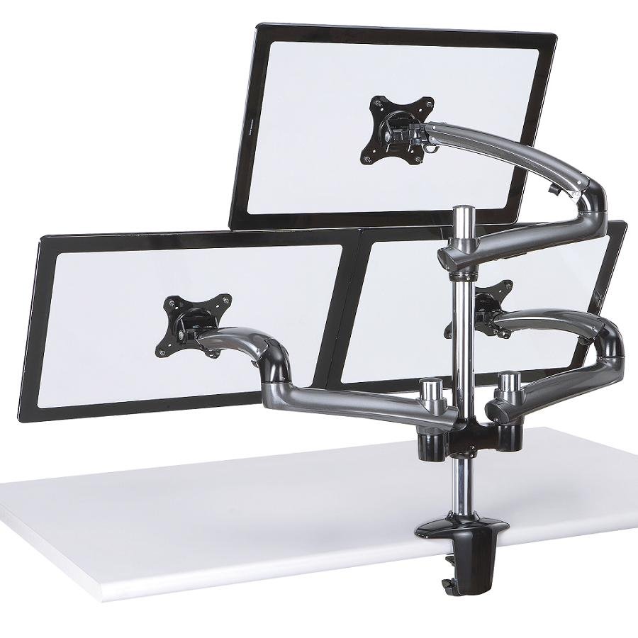 Triple Monitor Desk Mount W Spring Arms Dark Gray