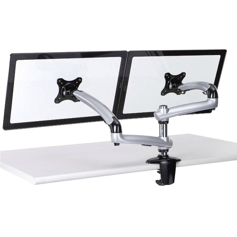 Dual Monitor Stand w/ Spring Arms Silver