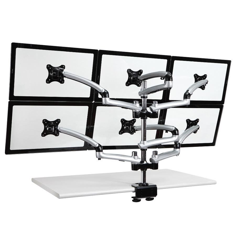 6 Monitor Stand 3X2 w/ Spring Arms Silver