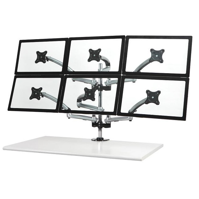 6 Monitor Stand 3X2 w/ Spring Arms Silver
