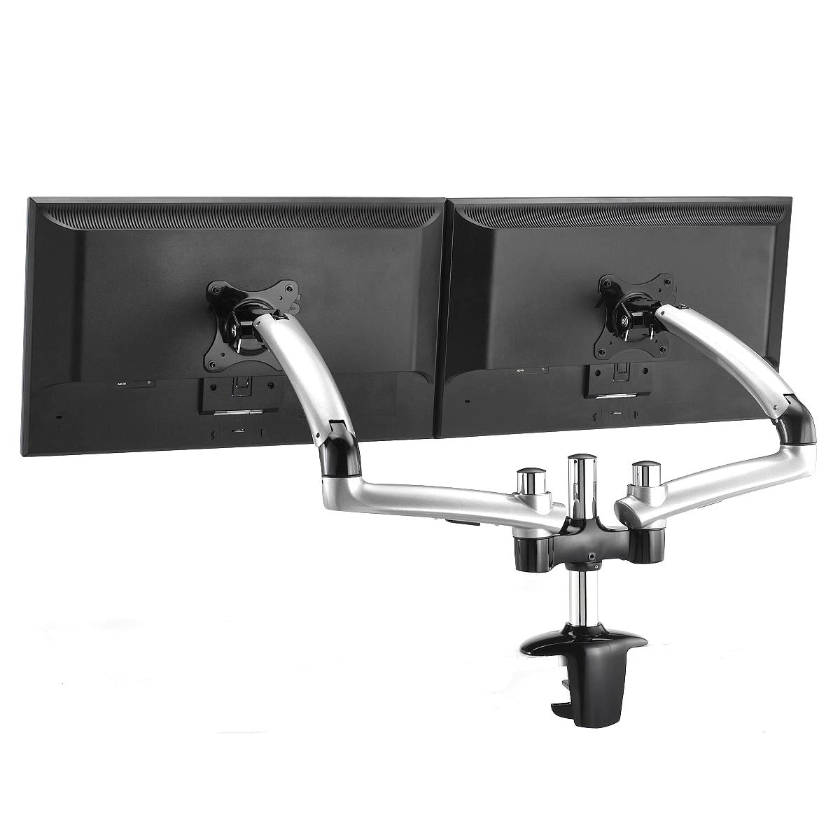 Dual Monitor Stand - Expandable w/ Spring Arms Silver