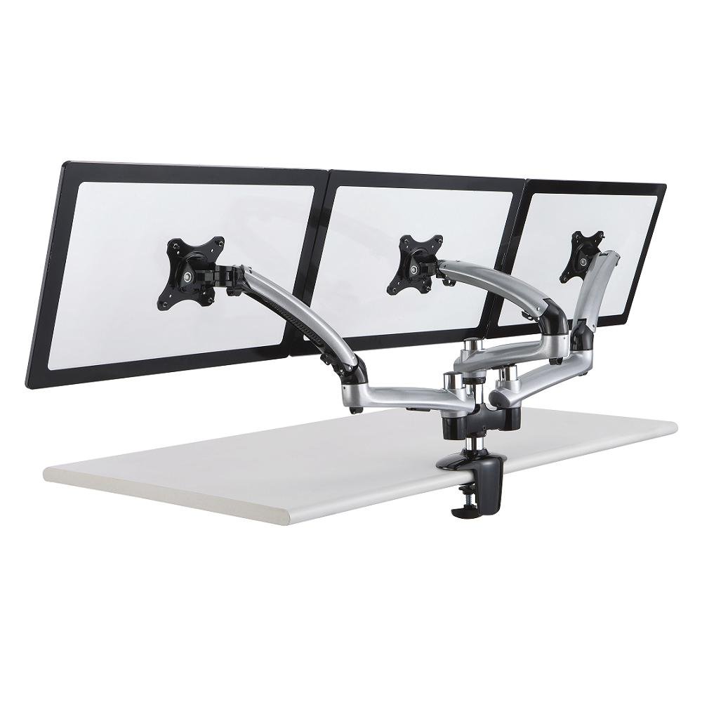 Triple Monitor Desk Mount w/ Spring Arms Silver