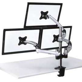 Triple Monitor Desk Mount w/ Spring Arms Silver