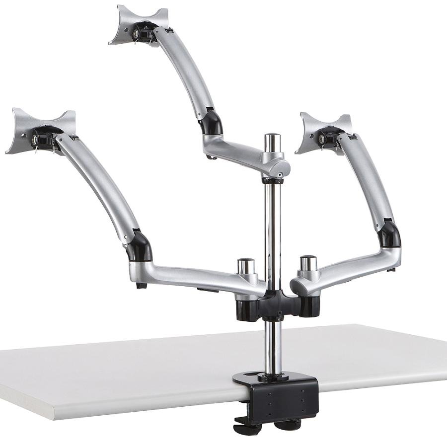 Triple Monitor Desk Mount for Apple w/ Spring Arms Silver