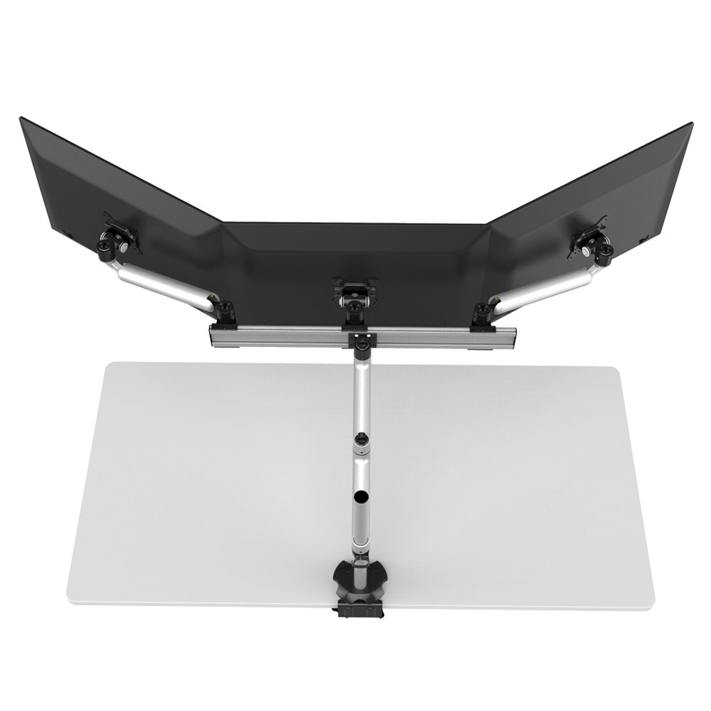 Triple Monitor Desk Mount w/ Quick Release Spring Arm & Dual Arm