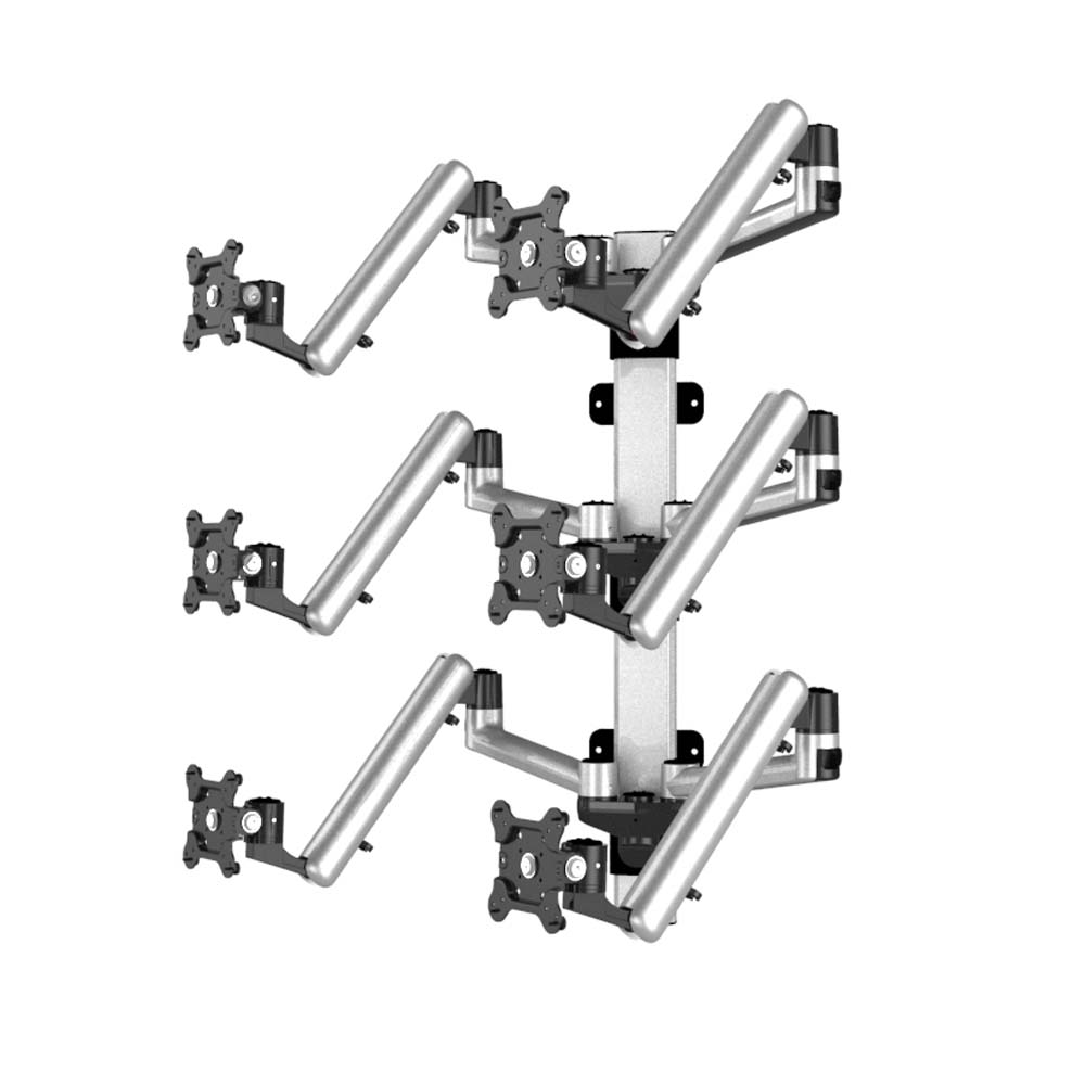 Sit-Stand Wall Mount for 6 Monitors 3x2 w/ Quick Release Full Motion