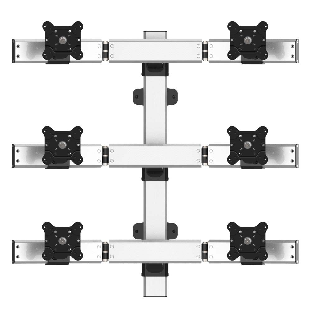 VESA Wall Mount for 6 Monitors 2x3 Quick Release Oval or Straight